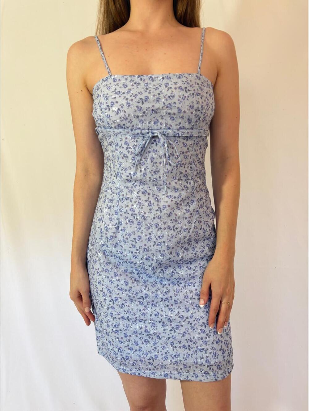 Cutesy Light Blue Floral Coquette Casual Spring Vintage Mini Dress